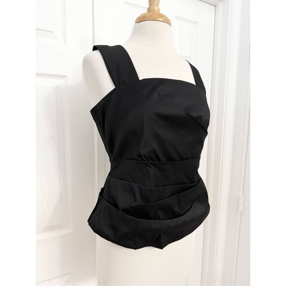 Talbot Runhof Pret Sleeveless Pleated Square Neck Top Blouse Black Size 16 - Picture 2 of 8
